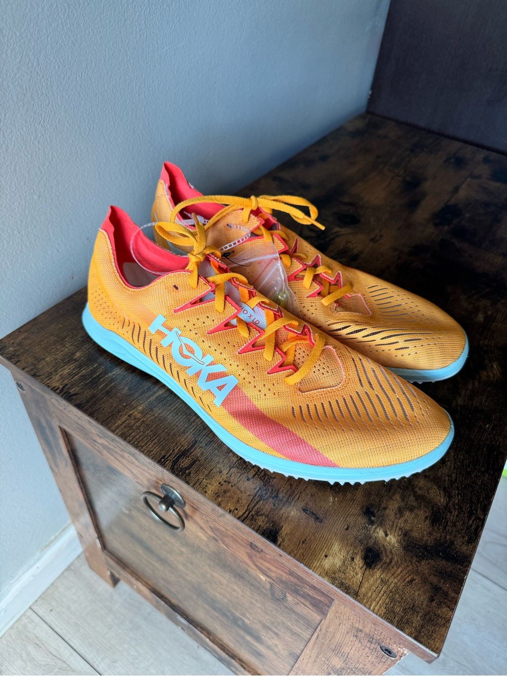 Hoka Cielo X LD Carbon Distance Track Spikes Yellow Orange Men's Size 14 NWOB
